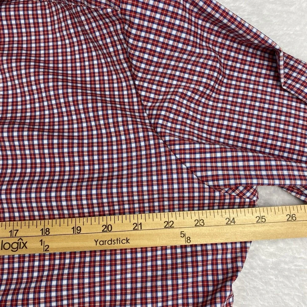 J. M. Haggar Premium Performance Shirt Mens 16.5-36/37 Red Checks No Iron NWT!